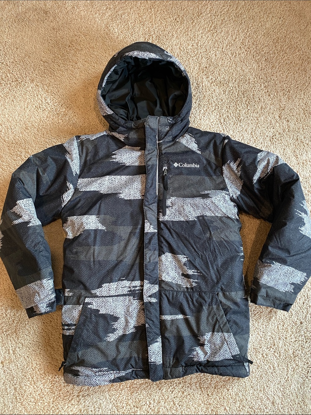 Columbia Kids Black and Gray Patterned Hooded Puffer Jacket